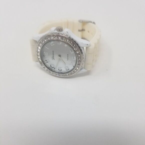 Geneva Platinum 6886 Watch Rhinestone Bezel Cream Silicone Band Stainless Steel - Picture 12 of 12